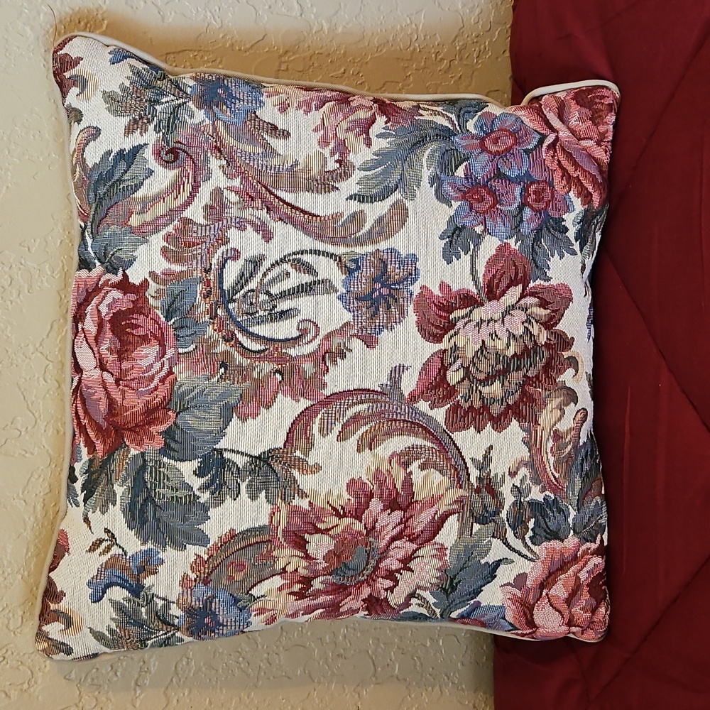 Vintage Floral Tapestry Throw Pillow - Picture 3 of 4